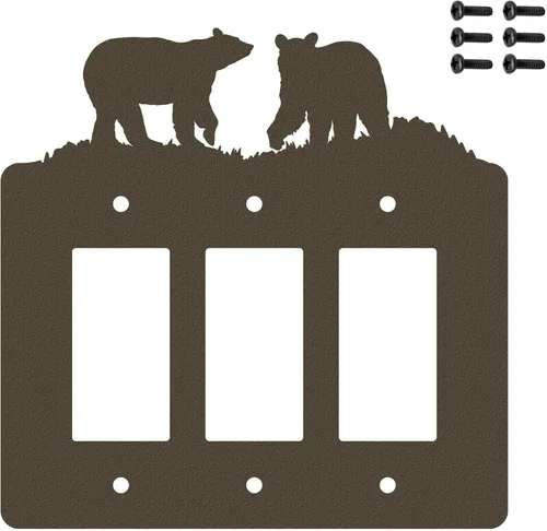 Miniatura 13 de Bear - Placa de pared para interruptor de luz de palanca doble (palanca doble, negro) - Fabricado en Estados Unidos