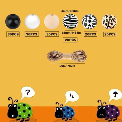 Miniatura 3 de Kit de 150 piezas de vaca de leopardo con cuentas de madera de 0.630 in de madera redonda para decorar la fabricación y manualidades