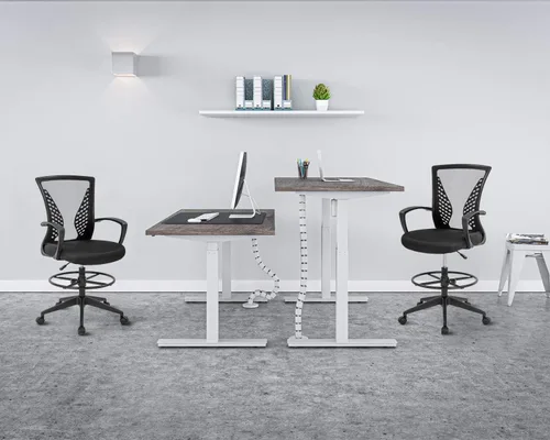 Miniatura 6 de Silla de dibujo alta de oficina, silla de escritorio de pie, altura ajustable con brazos, reposapiés, soporte para espalda, silla de escritorio