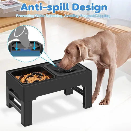 Miniatura 5 de 2 en 1 tazones elevados con alimentación lenta para perros, 4 tazones elevados ajustables en altura con soporte para perros con cuenco de agua a