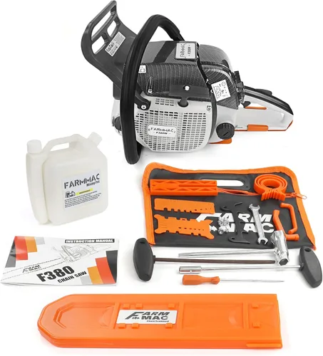 Miniatura 3 de Motosierra de gasolina de 2 ciclos F380W 72cc, motosierra de gas de 3.6KW 4.8HP apta para barra de 24/25/28 pulgadas, todas las piezas compatibles
