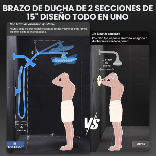 Miniatura 7 de Veken Cabezal de ducha de lluvia de 11.8 pulgadas con mano, ducha de mano de alta presión con múltiples modos de pulverización, combo de lluvia