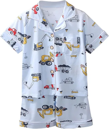 TBUIALL Conjuntos de ropa para niñas pequeñas, niños y niñas, estampado de aire acondicionado, traje de manga corta, pijama, pantalones deportivos