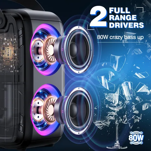 Miniatura 2 de W-KING Altavoz Bluetooth de 80 W con micrófono inalámbrico, altavoz Bluetooth portátil para fiesta, 2 controladores de rango completo/graves