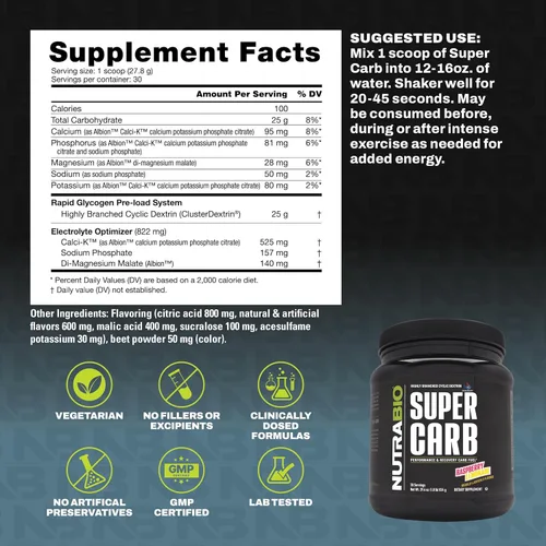 Miniatura 5 de NutraBio Super Carb, Polvo de Carbohidratos con Dextrina en Racimo y Electrolitos, Polvo de Suplemento de Carbohidratos Avanzado para Combustible