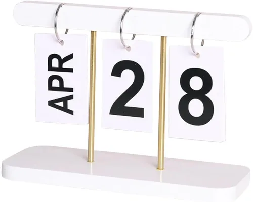 BESTOYARD Calendario de escritorio perpetuo con bloques abatibles de madera de 6 x 4 x 2 pulgadas, pantalla de fecha reutilizable y organización que
