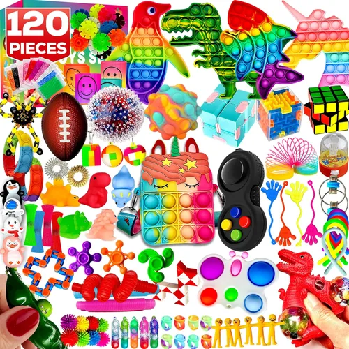 Paquete de 120 juguetes fidget, set de regalos sensoriales pop para fiestas, regalos para niños, adultos, niños y niñas, rellenos para calcetines