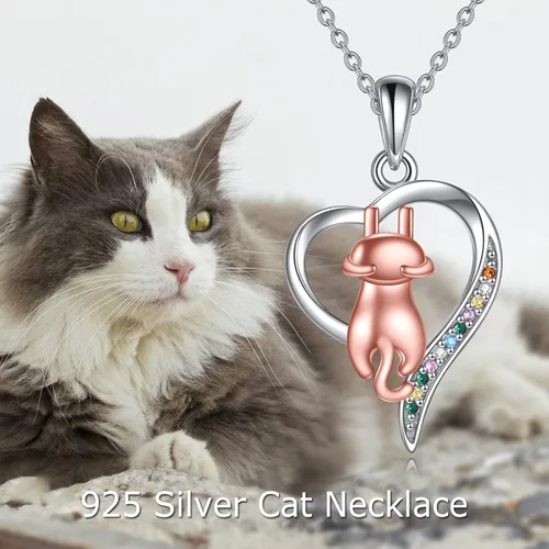 Miniatura 5 de YFN Collar de plata de ley 925 para amantes de los gatos, regalos de joyería para mujeres de 18 pulgadas