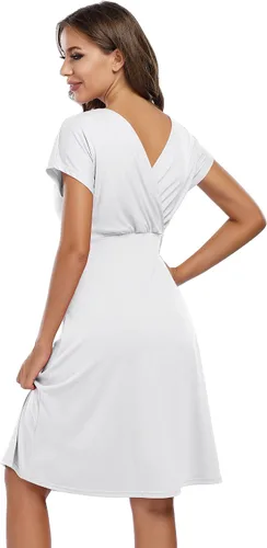 Miniatura 6 de Coolmee Vestido de maternidad para mujer, con cuello en V, acampanado, longitud hasta la rodilla, vestido cruzado para baby shower o uso casual