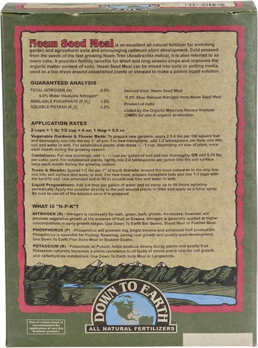 Miniatura 2 de Down To Earth. Alimento 100% natural para semillas de neem 5-1-2; fertilizante de 20 libras, 01312