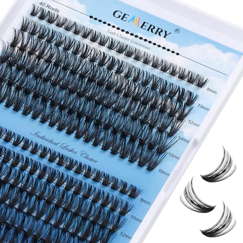 Miniatura 12 de Extensiones de pestañas en racimo GEMERRY, 144 piezas, pestañas individuales, dos estilos, extensiones de pestañas con tallo ancho, suaves