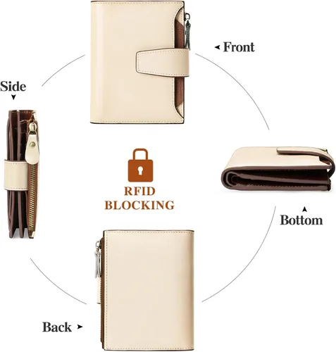 Miniatura 4 de FALAN MULE Cartera pequeña para mujer, de cuero, plegable, compacta, con bloqueo RFID, pequeña cartera para mujer