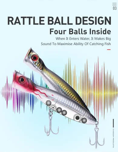 Miniatura 2 de KINGDOM 5 Colores Big Splash Long Casting Popper Pesca Señuelos 9.5/16/1.27 oz Flotante Agua Pesca Plugs 80/100/5.118 in Ruido Mejorado 3D Simulado