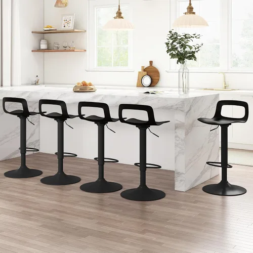 Miniatura 8 de Juego de 2 taburetes de bar, taburetes de bar giratorios de plástico ajustables, taburetes modernos con respaldo abierto y reposapiés, taburetes