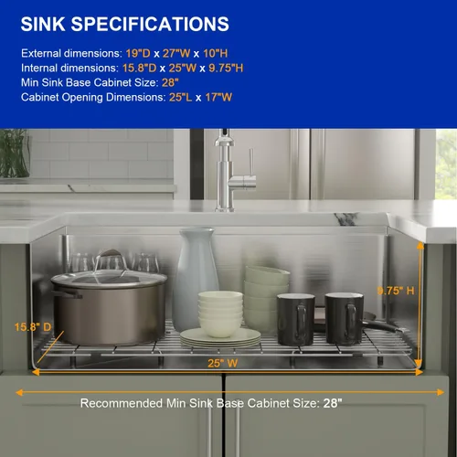 Miniatura 6 de Dcolora 27" Fregadero de cocina negro de gunmetal con estación de trabajo de acero inoxidable de calibre 16 para instalación empotrada - tazón Negro