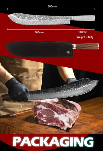 Miniatura 4 de YOUSUNLONG Cuchillo para romper nariz de toro de 14 pulgadas (14.016 in) de longitud extra súper japonés martillado acero Damasco mango de madera