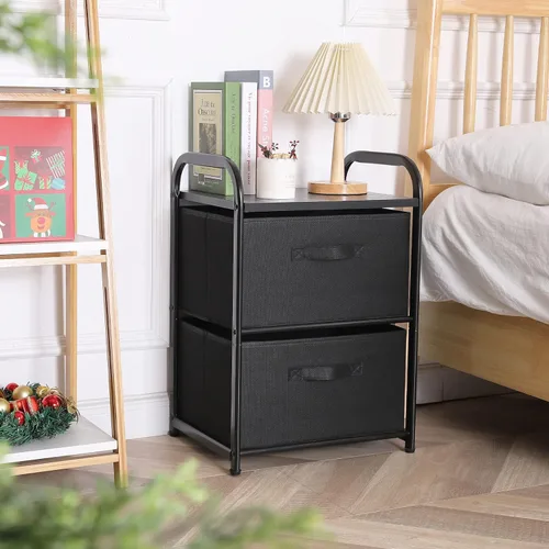 Miniatura 2 de MAX Houser Cómoda para dormitorio con 2 cajones, cómoda ancha de cajones, cómoda de tela, unidad organizadora de almacenamiento con contenedores