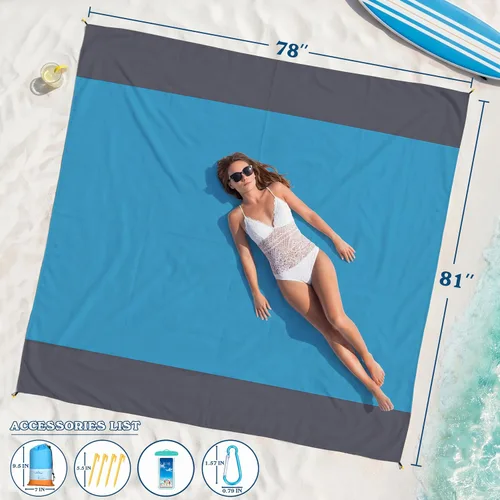 Miniatura 30 de Famstar Beach Blanket Oversized Extra Large 78"X81"/10'X9',Waterproof Sandproof Beach Blanket 2-8 Adults Lightweight Durable for Travel Camping
