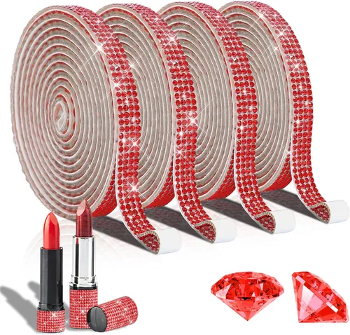 Miniatura 7 de 4 rollos de cinta autoadhesiva con diamantes de imitación y cristal Bling con tiras adhesivas de 2 mm para manualidades, bodas, cumpleaños, fiestas