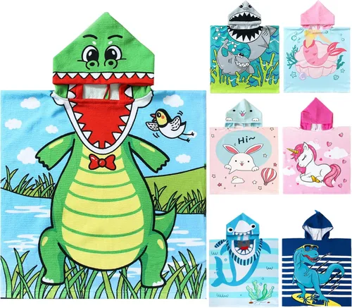 NovForth Toalla de Playa para Niños y Niñas, Envoltorio de Toalla de Baño con Capucha de Cocodrilo, Toalla de Piscina para Niños Pequeños con Capucha