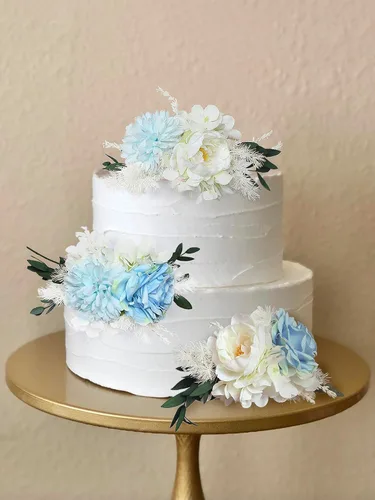 Miniatura 2 de Rinlong 3 piezas de decoración de pastel de flores azules para bebé, decoraciones de pastel, topper de pastel para boda, decoración de pastel