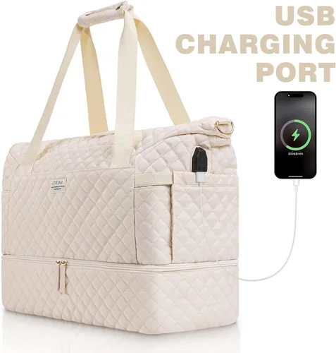 Miniatura 2 de Bolsa de fin de semana para mujer, bolsa de viaje con puerto de carga USB, bolsa de fin de semana con bolsillo para ropa húmeda y compartimento