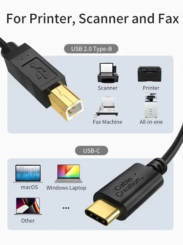 Miniatura 6 de CableCreation Cable de impresora USB C a B de 3.3 pies, escáner y cable MIDI para piano digital Yamaha Casio, controlador DJ, 1 M, negro