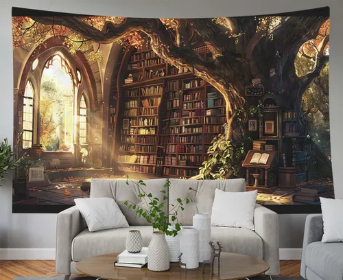 Miniatura 31 de EMMTEEY Tapiz de pared con bosque - Árbol de pino verde y niebla, arte de pared natural, 80x60 pulgadas, tapiz grande de estilo bohemio para sala