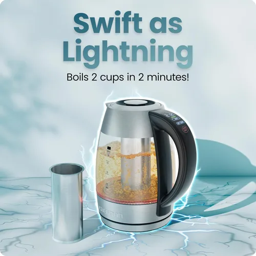 Miniatura 2 de Chefman Lightning - Hervidor Eléctrico de Alta Potencia, 1.8L 1750W, Hervido Rápido de 2 Tazas en 2 Minutos, Hervidor de Té Inalámbrico Libre de BPA