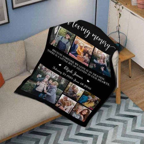 Miniatura 3 de Caisuedawn Manta conmemorativa con nombre personalizado con fotos, manta personalizada de ángel de condolencia por pérdida de madre, papá y abuela