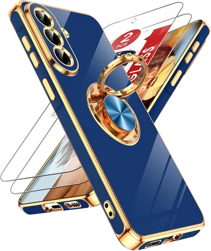 Miniatura 110 de LeYi Funda para Samsung Galaxy S22 Ultra con soporte de anillo giratorio de 360°, soporte magnético, chapado en oro rosa, borde protector para Negro