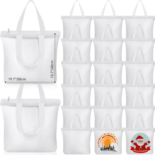 Miniatura 8 de Silkfly 20 Bolsas de Lona a Granel de 16.5x13.4'' Bolsas de Lona de Algodón en Blanco con Asas y Cremallera Reutilizables Lisas para Comestibles