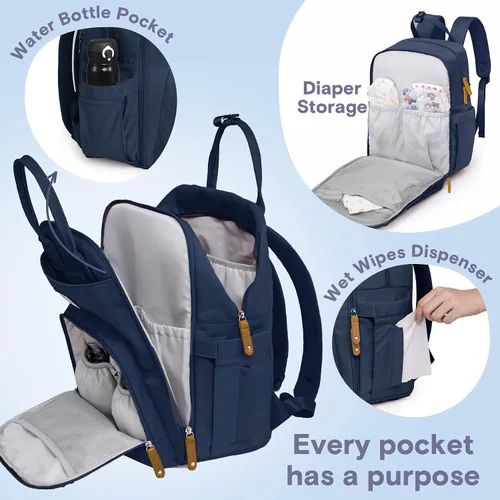 Miniatura 3 de RUVALINO Mochila para Pañales, Paquete de Viaje Multifunción Bolsas de Cambio para Maternidad y Bebé, Gran Capacidad, Impermeable, Azul Pavo Real