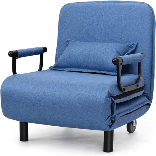 Miniatura 9 de Cama convertible con sofá cama triple 3 en 1 con almohada, diván plegable de ocio con respaldo ajustable de 5 ángulos, cama perezosa tapizada
