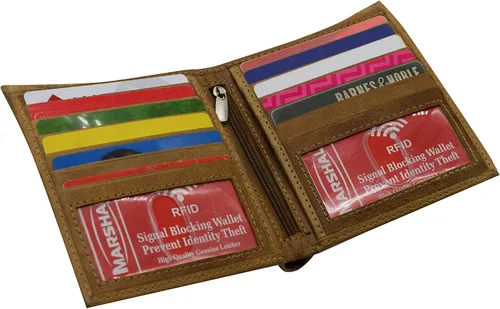 Miniatura 7 de MARSHAL RFID Bloqueo 2 ID Bifold Hipster Tarjeta de Crédito Billetera Genuina Cuero de Vaca, Beige Bronceado, Bifold