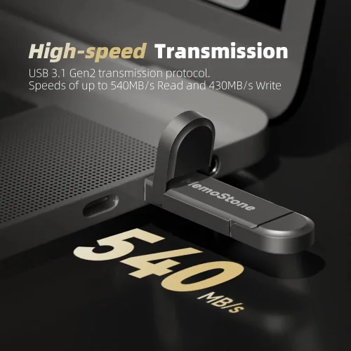 Miniatura 2 de KingSpec MemoStone SSD externo de 1 TB, USB 3.2 Gen2 Interfaz A/C de doble tipo, hasta 540 MB/s, unidad de estado sólido portátil perfectamente