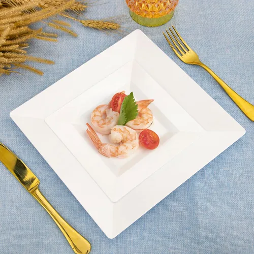 Miniatura 6 de SETUP Juego de vajilla de plástico cuadrado blanco de 60 piezas, 30 platos de cena de 9.5 pulgadas y 30 platos de ensalada de 6.5 pulgadas, Platos