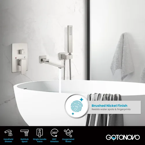 Miniatura 2 de gotonovo Grifo de bañera montado en la pared con rociador de mano, juego de grifo de ducha de bañera, mezclador de sistema de ducha de baño de una
