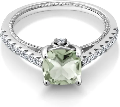 Miniatura 3 de Gem Stone King Anillo de compromiso de plata de ley 925 con piedra natal de 0.276 in y zafiro blanco creado Anillo de compromiso de boda