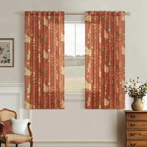 Miniatura 47 de Cortinas de lino florales azules y amarillas, estilo vintage, bohemio, de 63 pulgadas, 2 paneles con pestaña trasera para sala de estar