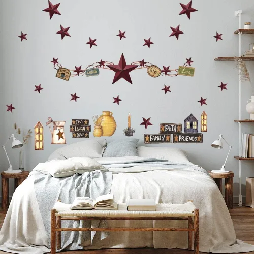 Miniatura 3 de SUPERDANT Calcomanías de pared estilo campestre con estrella de granero, calcomanías de vinilo para decoración del hogar para cocina, comedor, sala