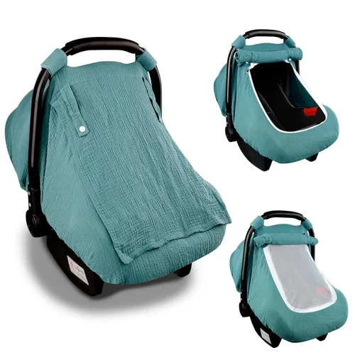Fundas de asiento de automóvil de muselina para bebés, funda de asiento de automóvil de verano para niños y niñas con ventana transpirable, toldo