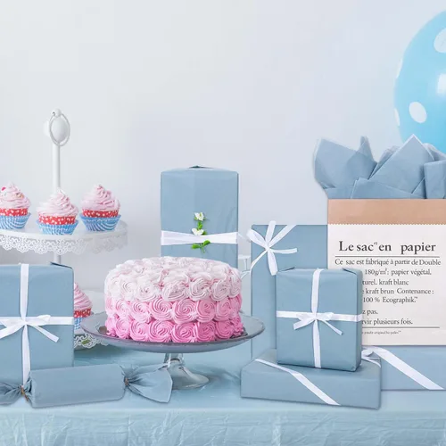 Miniatura 7 de Whaline 100 hojas de papel de seda azul polvoriento, color azul pastel, papel decorativo de arte decorativo para manualidades, embalaje, boda, Azul