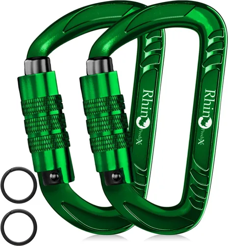 Miniatura 10 de Rhino Produxs 12kN (2697 lbs) Heavy Duty Carabiner Clips, for Securing Pets, Outdoor, Camping, Hiking, Hammock, Dog Leash Harness, Keychains Bloqueo