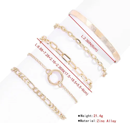 Miniatura 7 de Wiwpar 5 pulseras de eslabones de cadena para mujer, delicada pulsera cubana con clip para mujeres y niñas, aleación