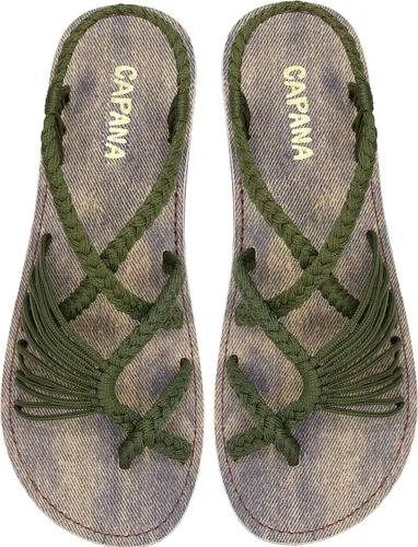 Capana Sandalias planas tejidas para mujer, sandalias trenzadas con tiras, sandalias de playa para mujer, sandalias bohemias de cuerda, zapatos