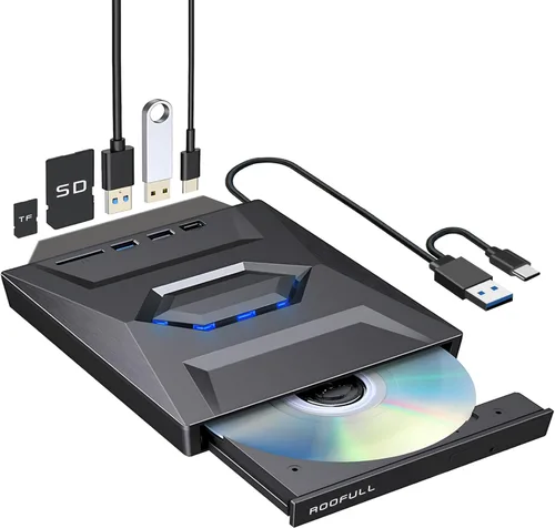 Miniatura 11 de ROOFULL Unidad externa de CD DVD USB 3.0 y USB-C con estuche de transporte, portátil USB ROM +/-RW unidad de disco óptico reproductor quemador