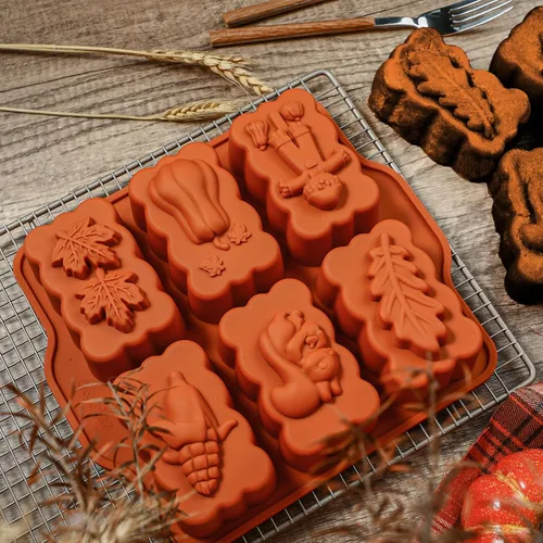Miniatura 7 de Molde de silicona mini para pan de cosecha de otoño, molde rectangular de silicona de 6 cavidades de otoño, molde de silicona mini para pan
