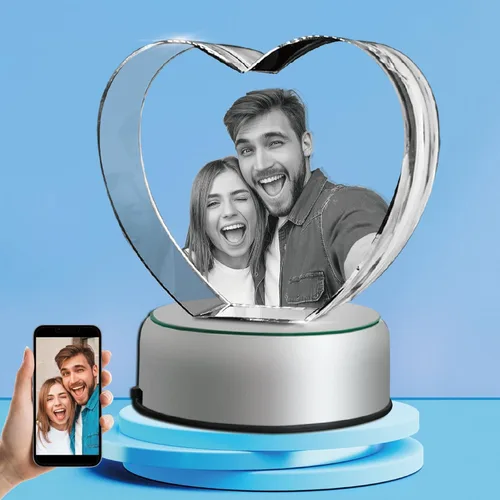 Miniatura 10 de Foto de cristal 3D con base de luz LED, regalos personalizados con tu propia foto, grabado láser imágenes 3D y texto personalizado, pequeño