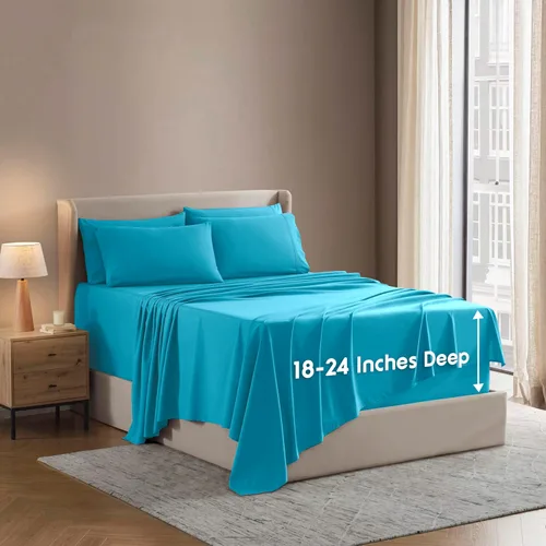 Miniatura 38 de Nestl Juego de sábanas extra profundas tamaño King, sábanas transpirables y refrescantes de 6 piezas, juego de ropa de cama de lujo con bolsillos